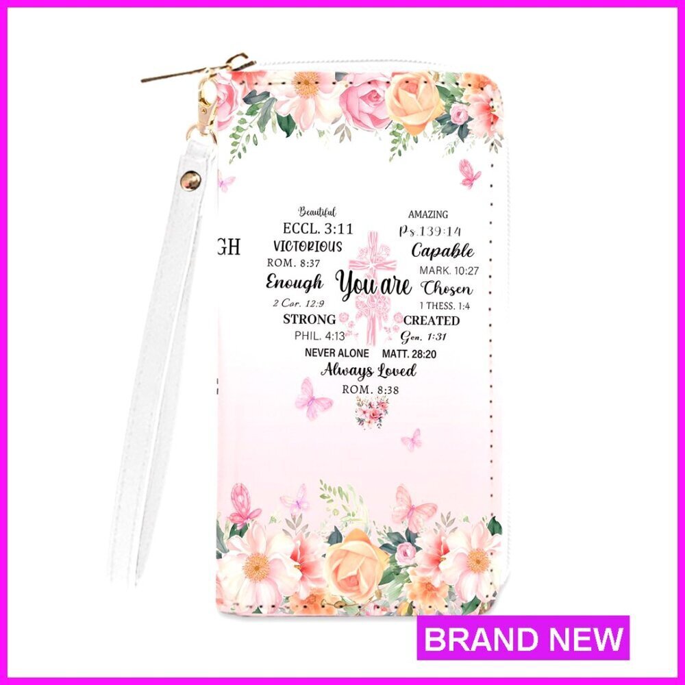 Slim PU Leather Wallet with Scripture Verses, Zipper Coin Purse, Wristlet